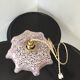Suspension vintage opaline rose mouchetée et laiton