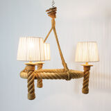 Three-light braided rope pendant light, 1950-1960.