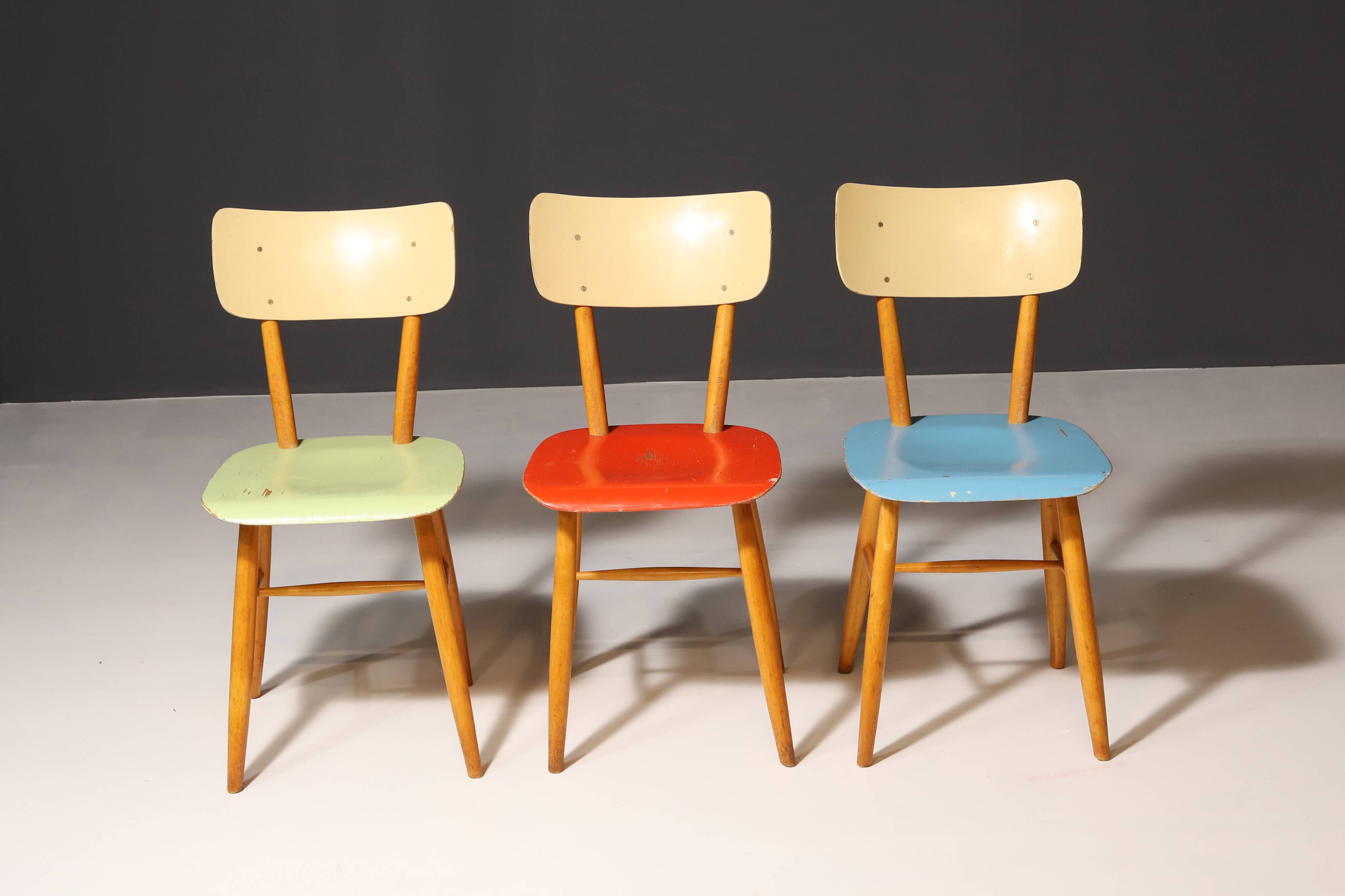 Mid century color dining chairs  1960´s, Czechoslovakia, set of 18