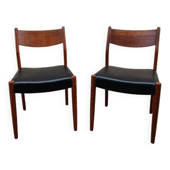 Chaises vintage scandinaves en bois et skaï restaurées