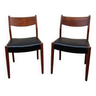 Vintage Scandinavian chairs in wood and leatherette restored