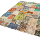 Handmade anatolian overdyed 206 cm x 297 cm multicolor patchwork carpet