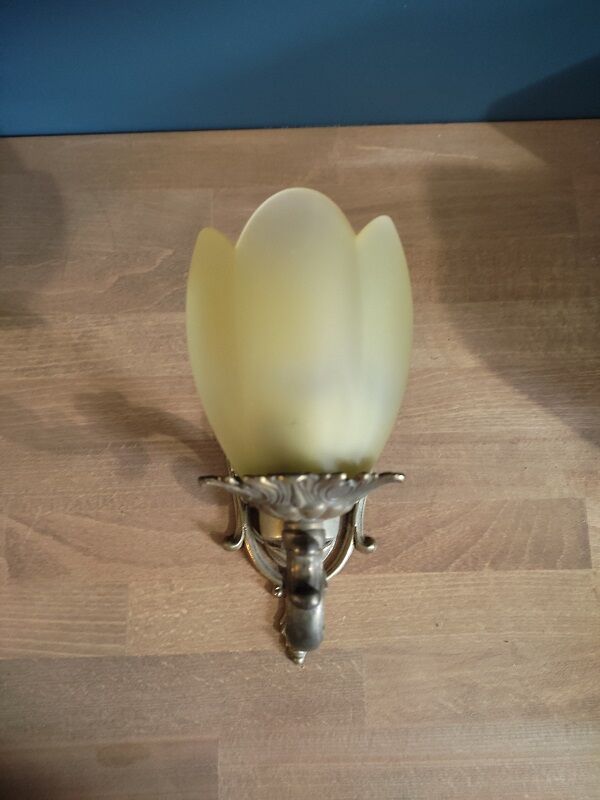 Wall lamp lampshade glass paste flower support brass Dp 0222f056 old art