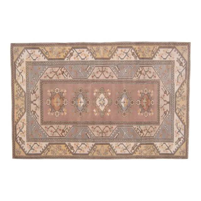 1970s Turkish Oushak Handmade Wool Cotton Brown Area Rug 183x248