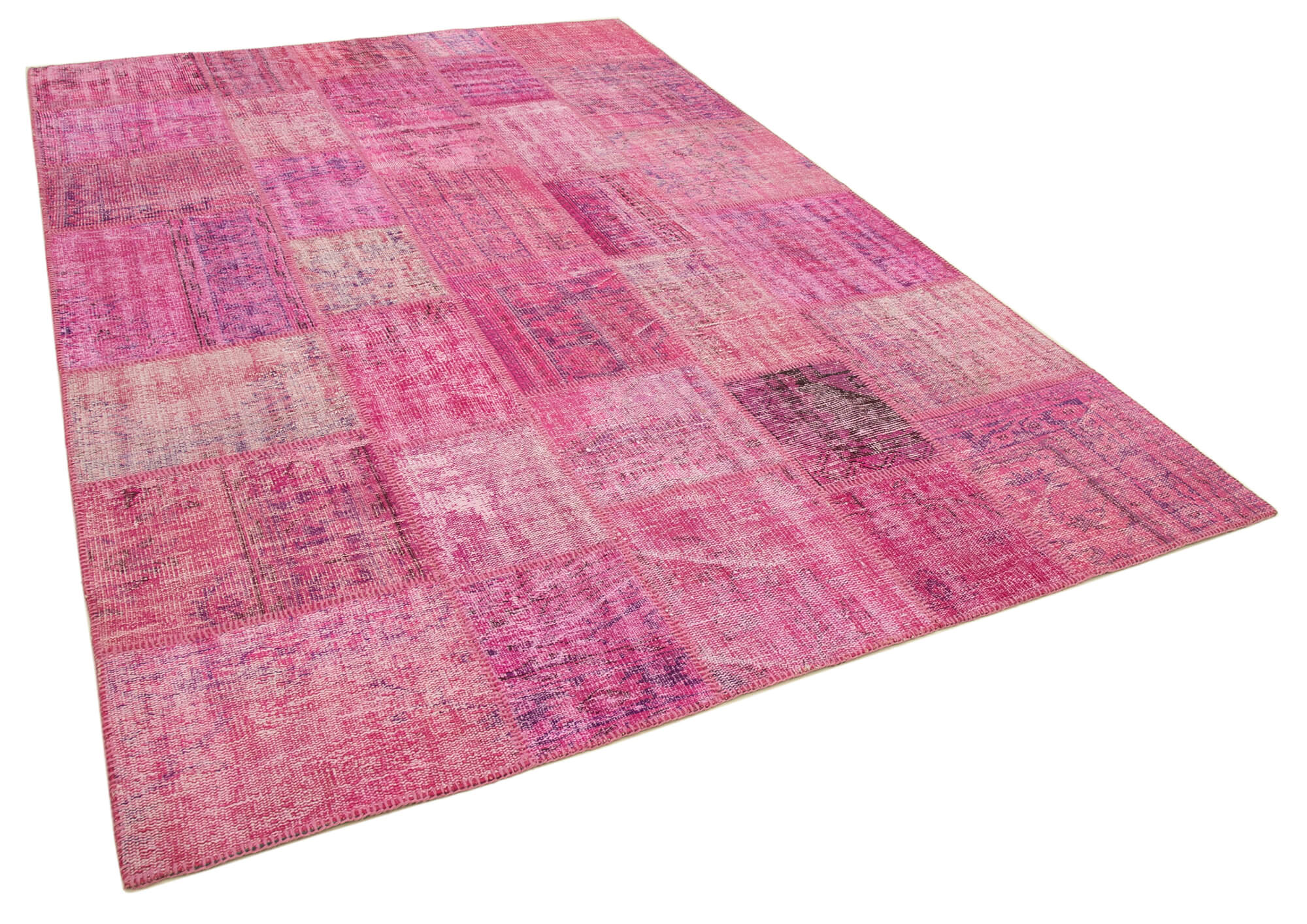 Hand-Knotted Oriental Overdyed 207 cm x 301 cm Pink Patchwork Carpet