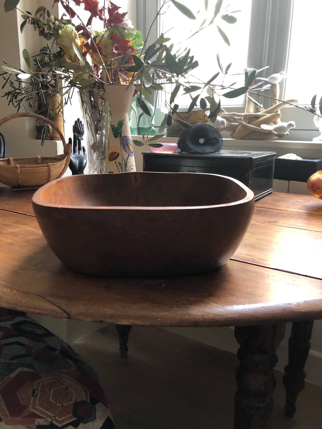 Vintage olive wood salad bowl