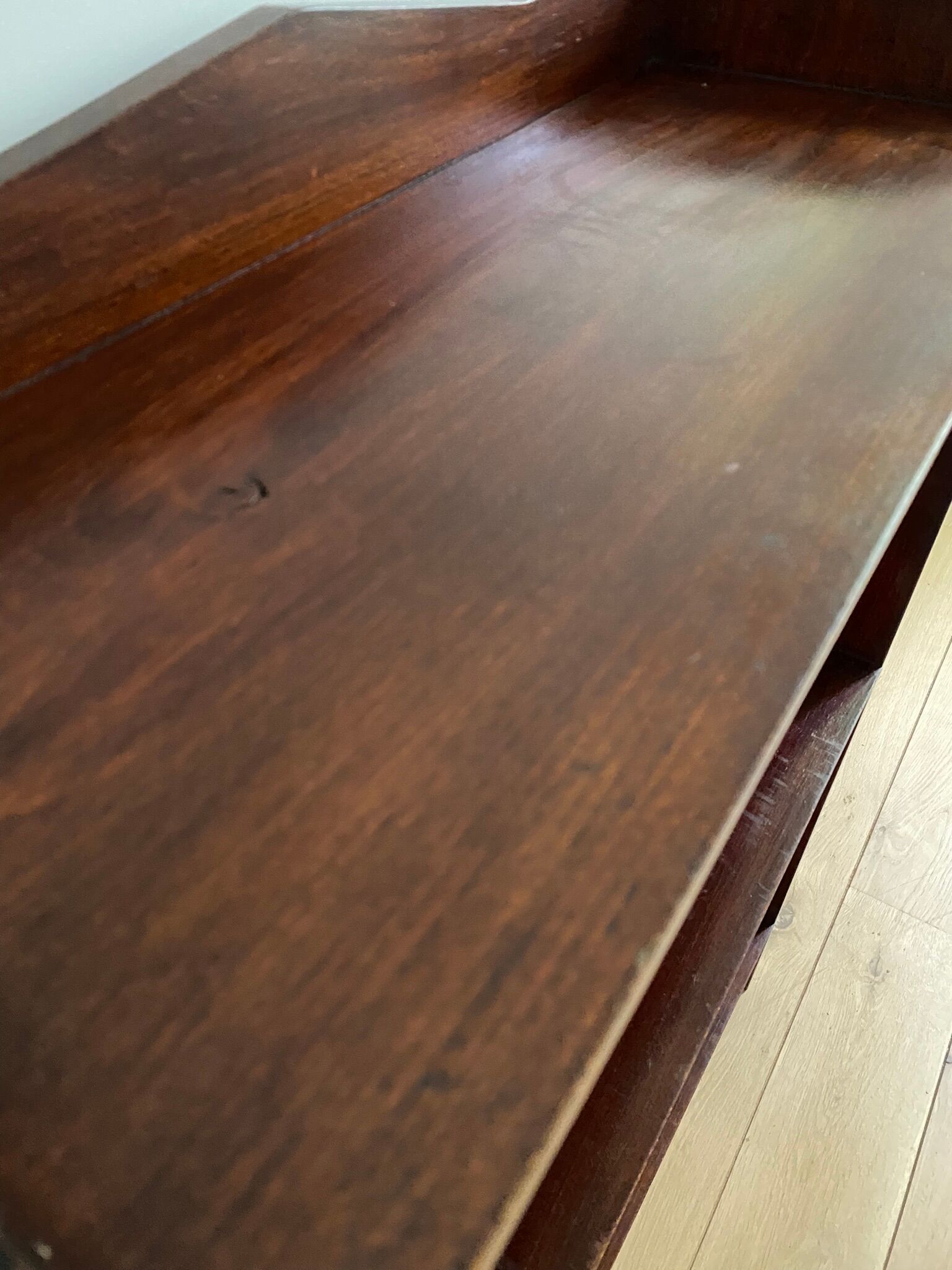 Bookcase vintage natural wood shelves open to three shelves