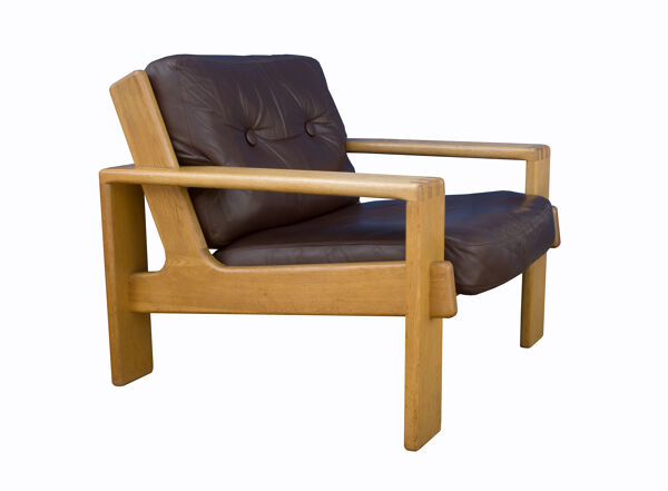 fauteuil Bonanza Des Années 1970 En Chêne Et cuir, Esko Pajamies Pour Asko