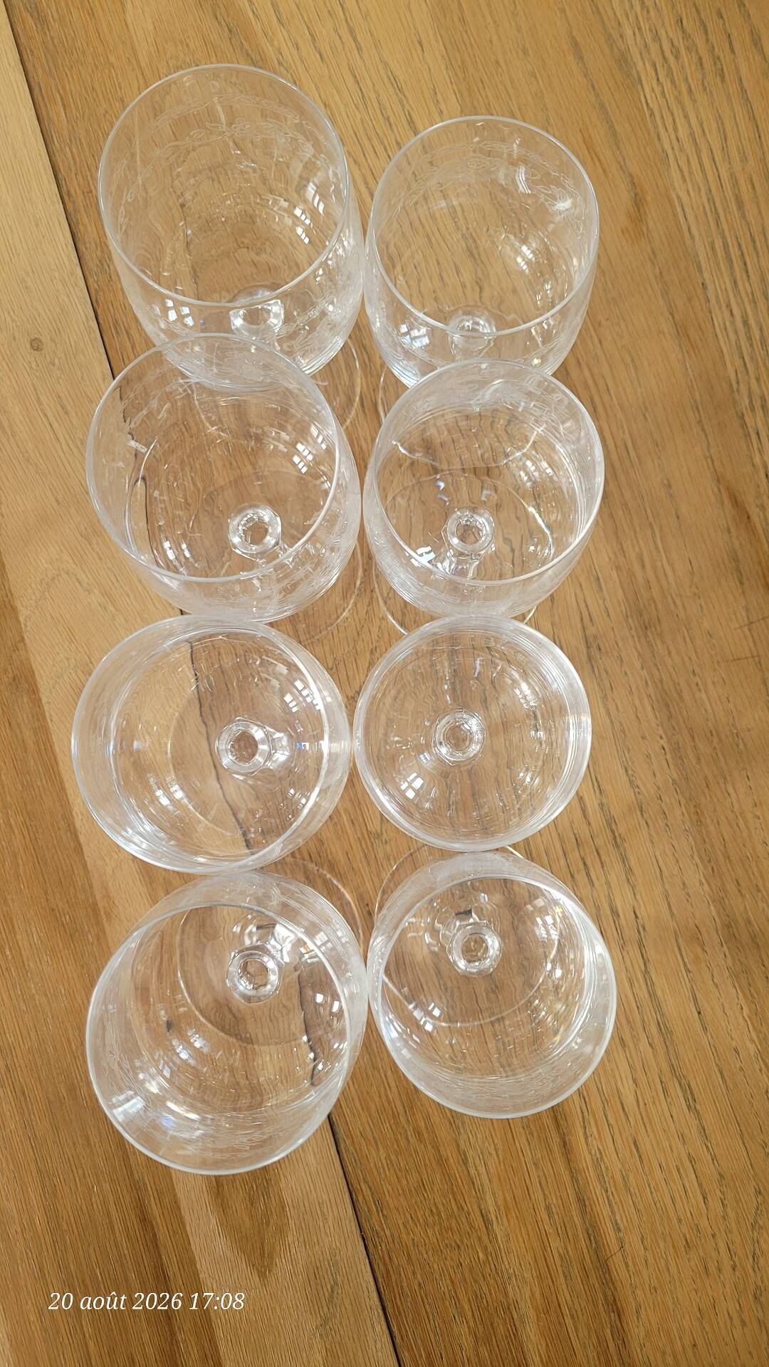 8 verres à pied en cristal d'Arques