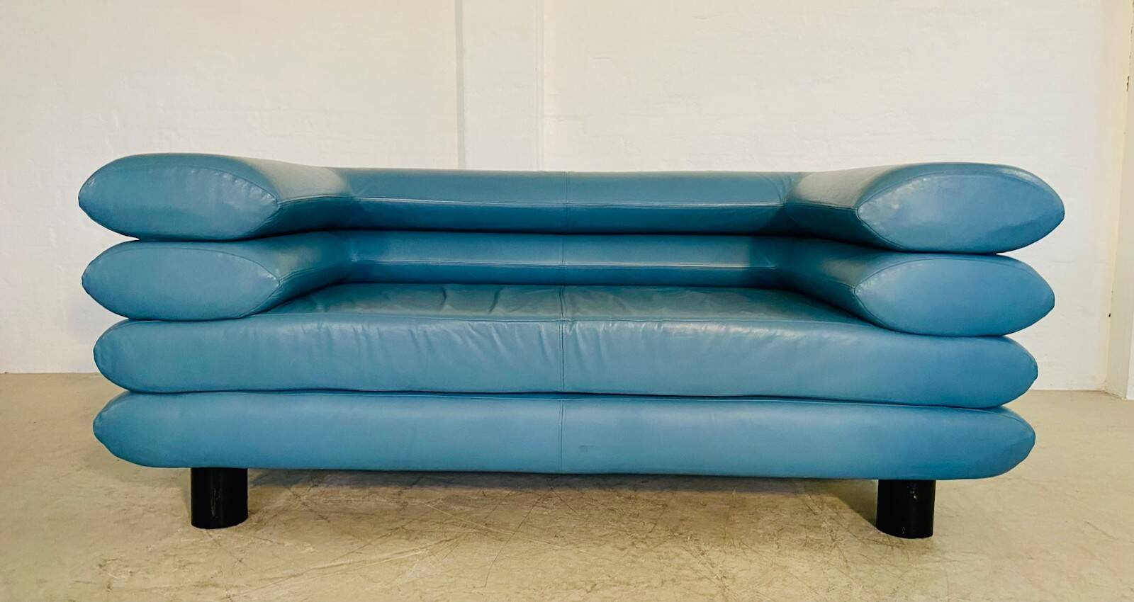 Vintage retro Swedish 2 seater turquoise leather sofa