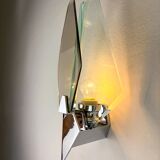 Pair of Veca sconces, Murano blue cut glass & black lucite, Italy, circa 1970s