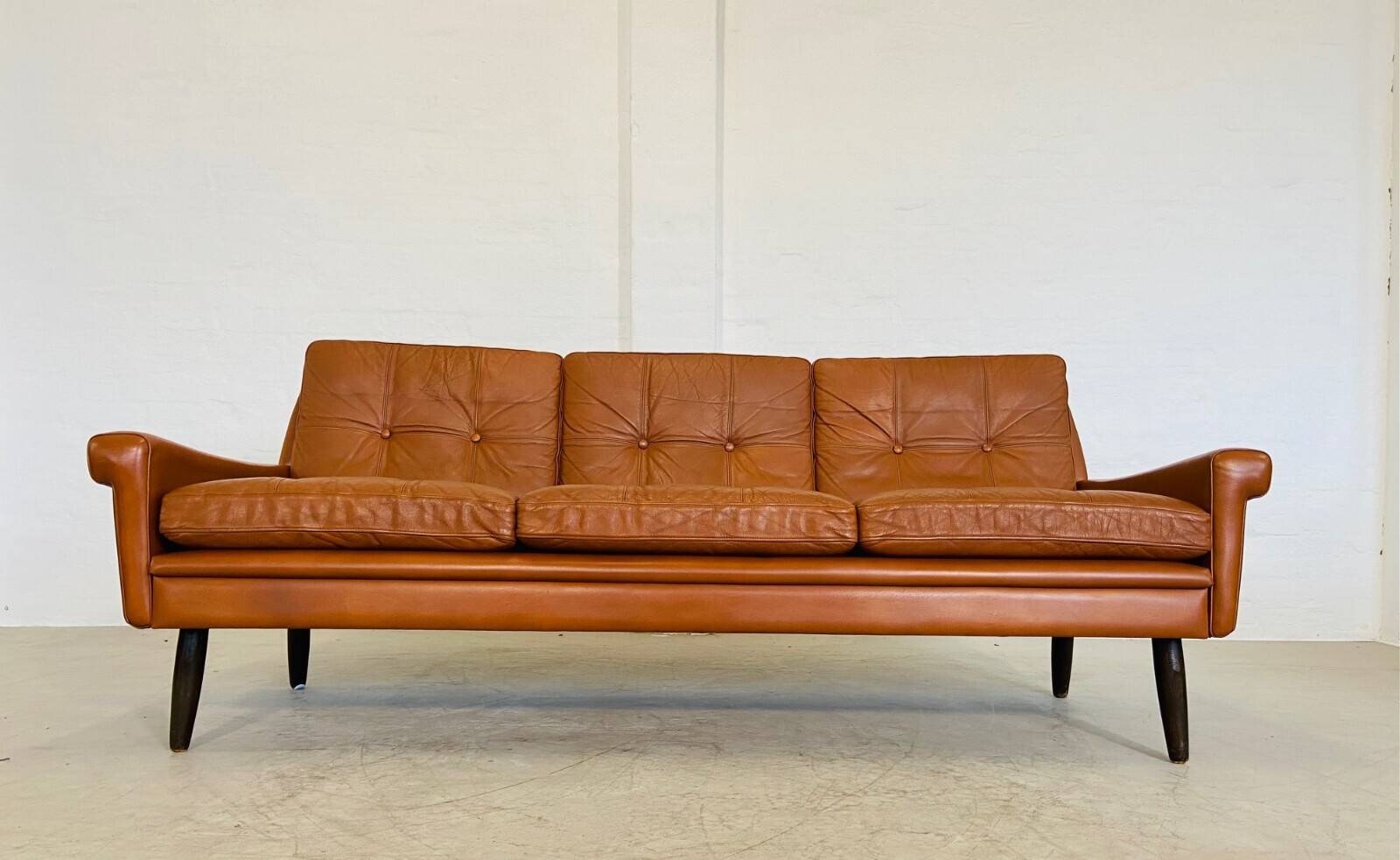 Vintage Danish retro Svend Skipper 3 person sofa in cognac leather