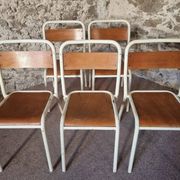 Vintage French school chairs – 1960s industrial cafe seats (set of 5)