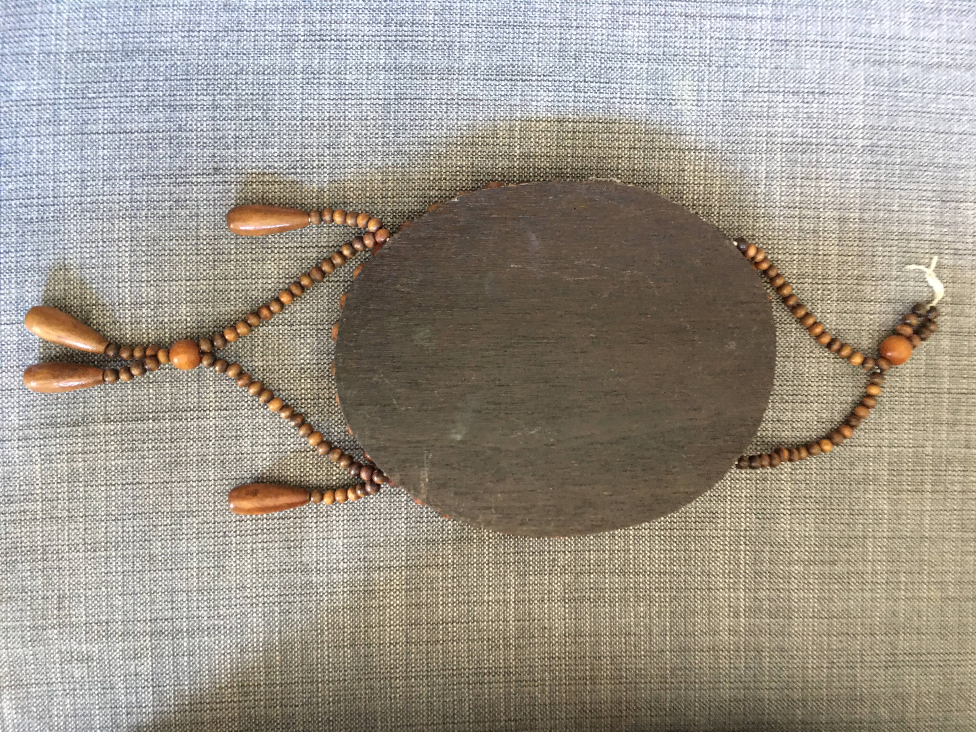 Vintage bohemian mirror in wooden beads - 22x26cm