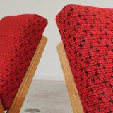 Pair of armchairs in mottled red and wood by Uluv, former Czechoslovakia 1960