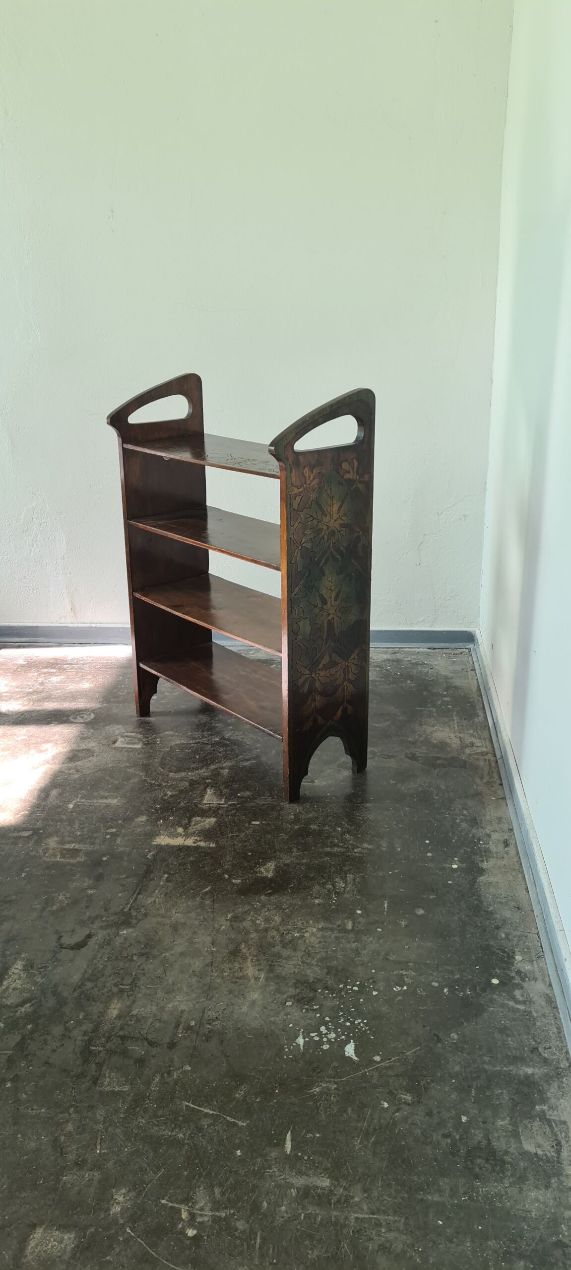 Antique Art Deco free standing wooden shelf