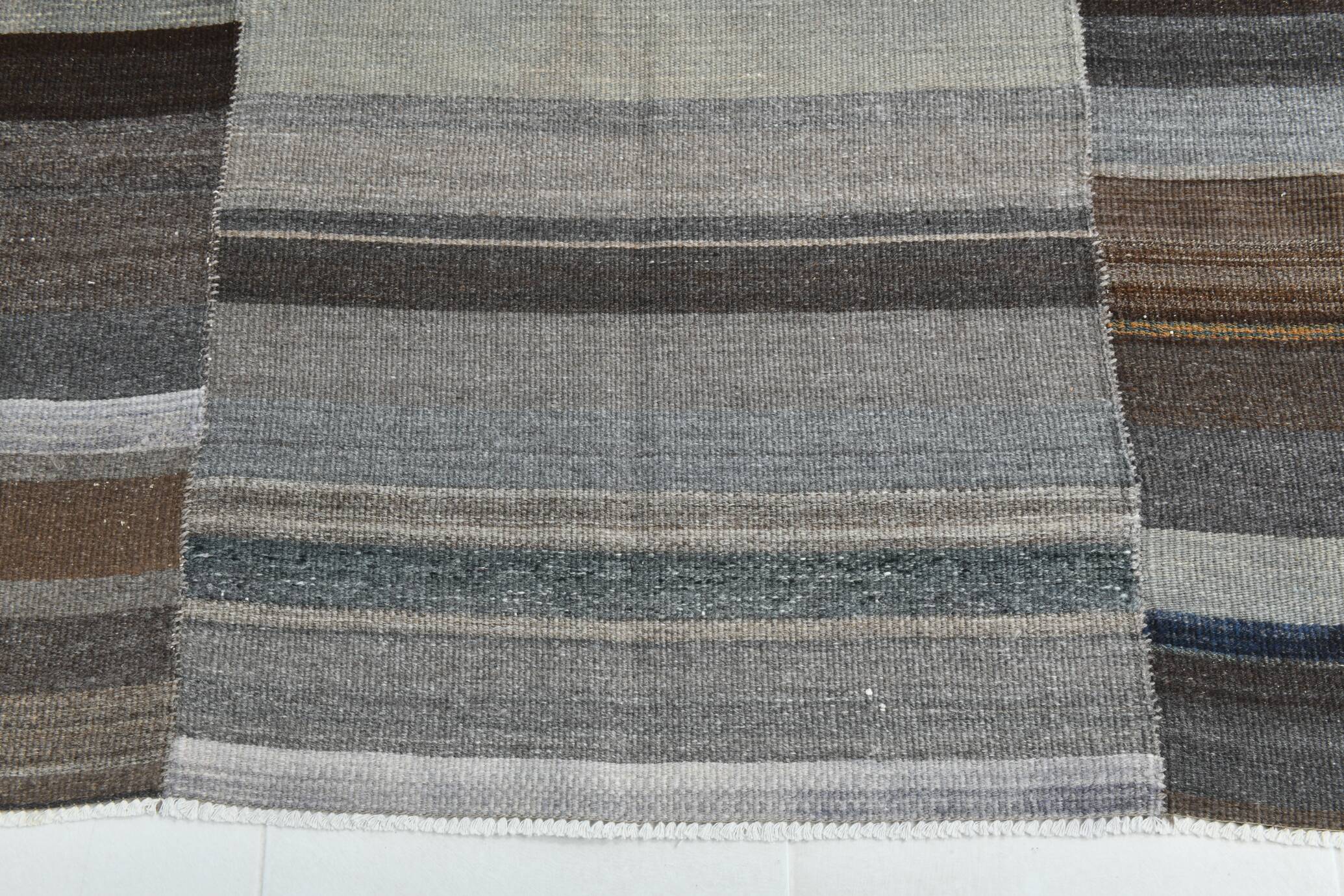 7x9 Gray & Teal Green Handmade Kilim Rug, 224x264Cm