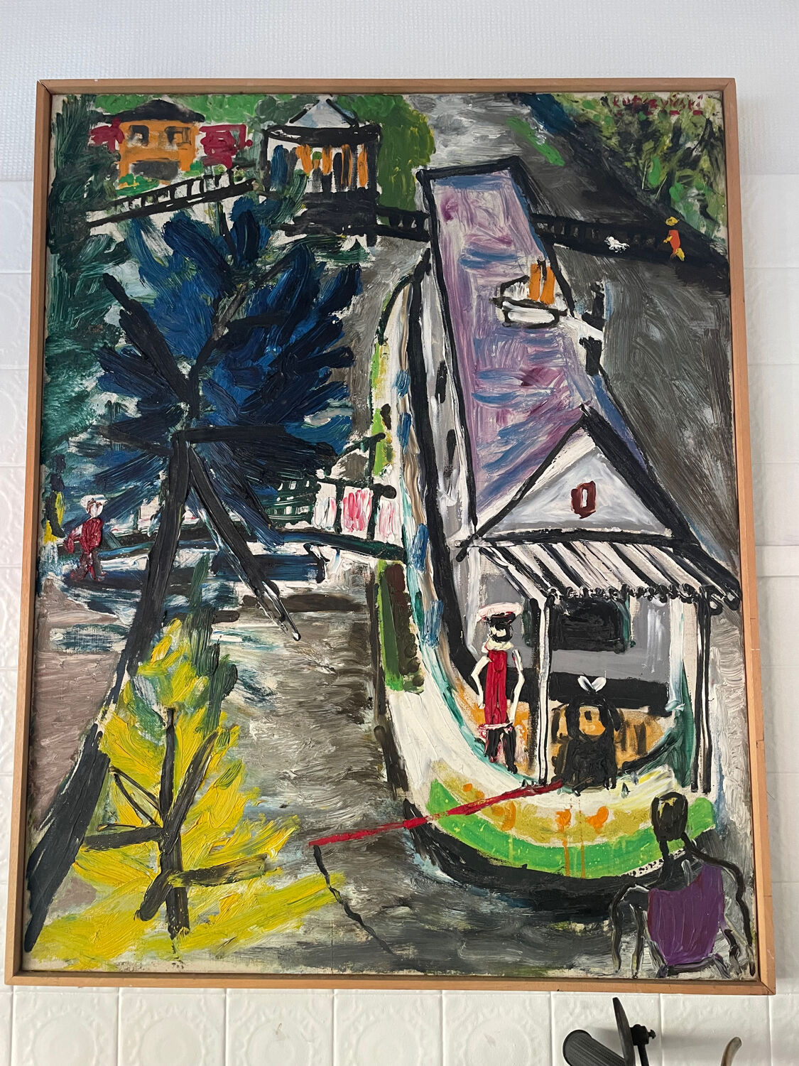 20th century school - The barge - Oil on canvas