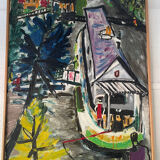 20th century school - The barge - Oil on canvas