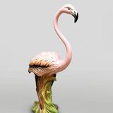 Statue vintage italienne en céramique Flamant Rose style Belle Epoque Majolique
