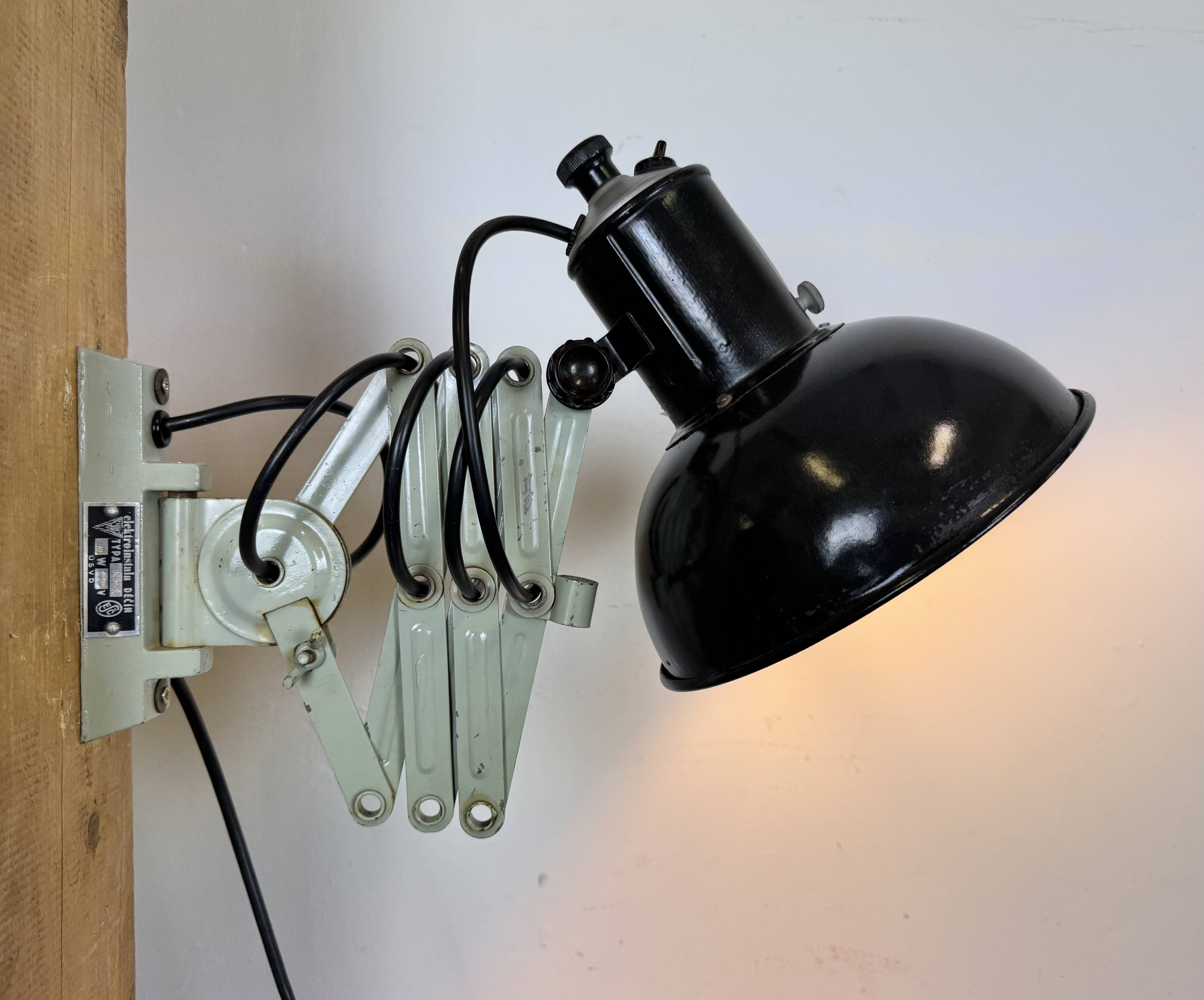 Industrial Black Enamel Scissor Wall Lamp, 1950s