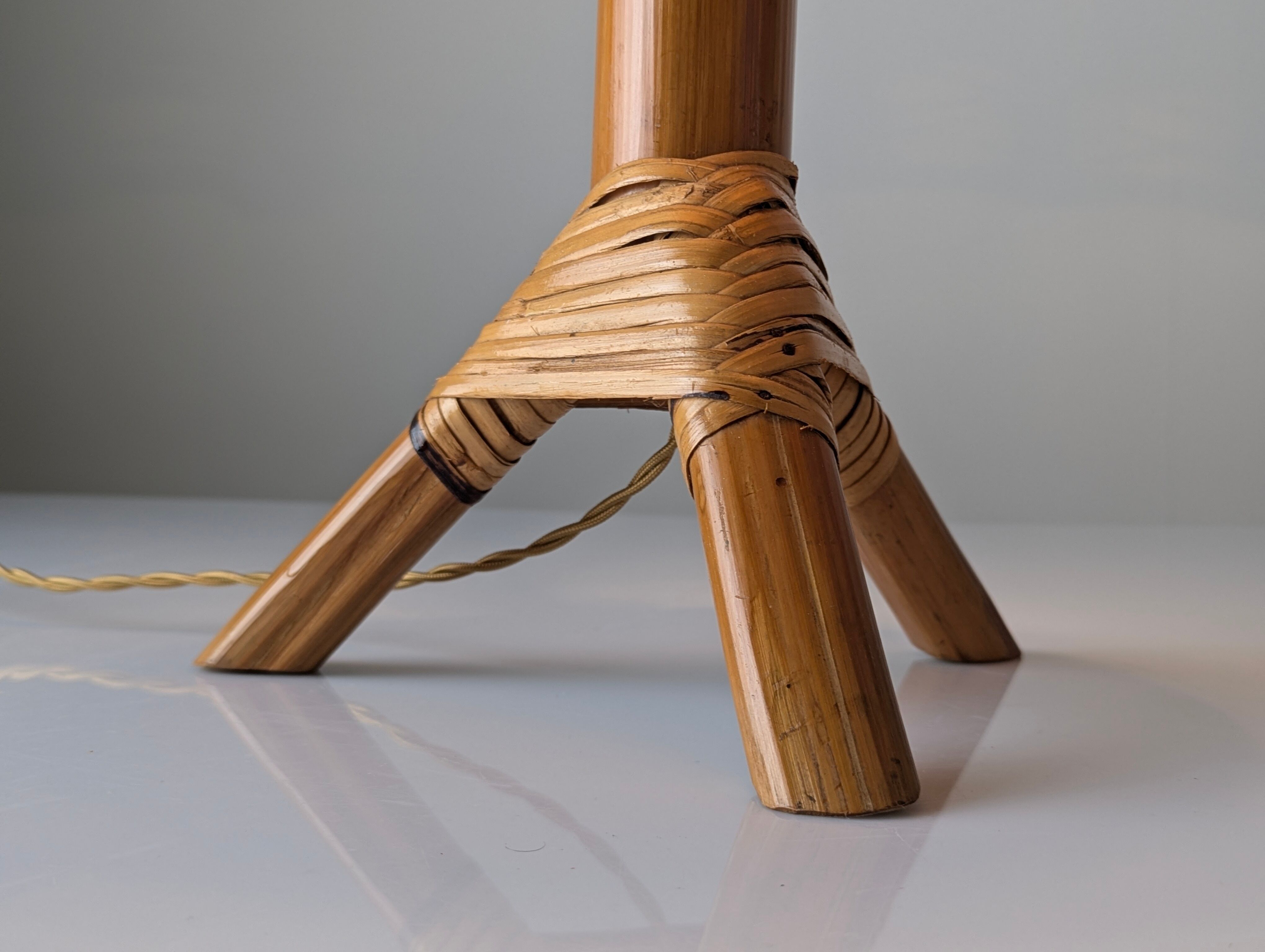 Bamboo and rattan table lamp with woven shade, 1950s