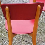 Set of 4 vintage chairs from the 50s in blond beech and red leatherette