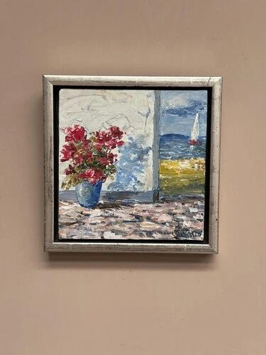 Mid Century Oil on Canvas “Sommardag” by Egon Lennart, Vintage & Framed 24×24cm