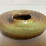 Brown green ceramic tripod spiral vase