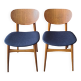 Pair of teak dining chairs with navy blue covers, Denmark 1960s