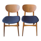 Paire de chaises de salle à manger en teck avec housses bleu marine, Danemark années 1960.