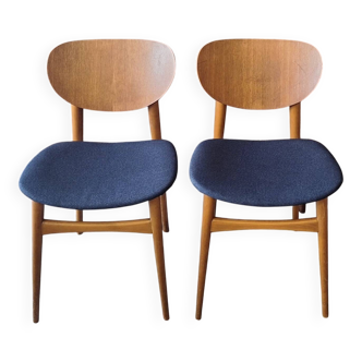 Pair of teak dining chairs with navy blue covers, Denmark 1960s