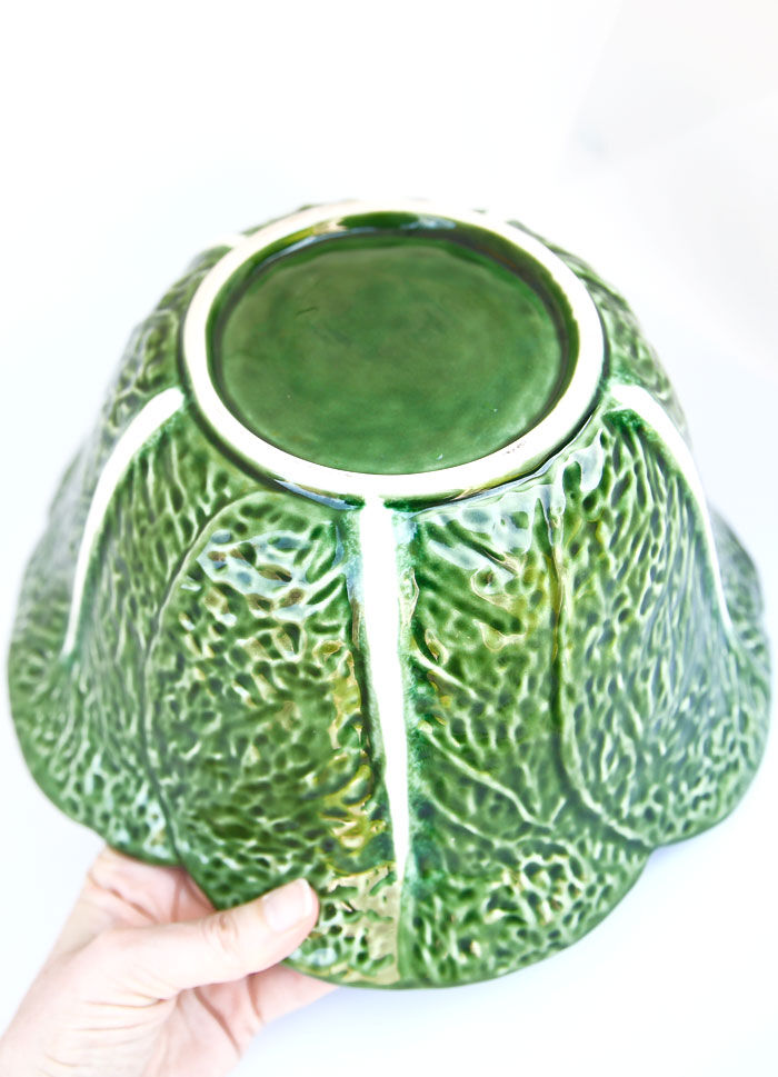 Saladier like cabbage leaves in green dabbling