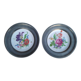 Lot de 2 assiettes porcelaine et étain