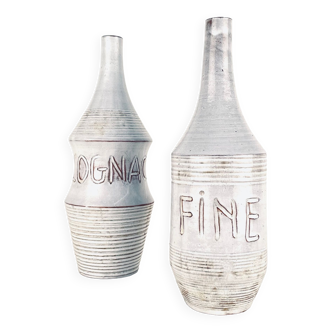 Ensemble de 2 bouteilles en céramique, Atelier les Argonautes, Vallauris, France 1960