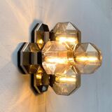 Vintage German wall or ceiling lamp from the space age in chrome and glass by Motoko Ishii for Staff, 1970s.