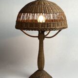 Art deco rattan wicker mushroom table lamp, ca 1930s
