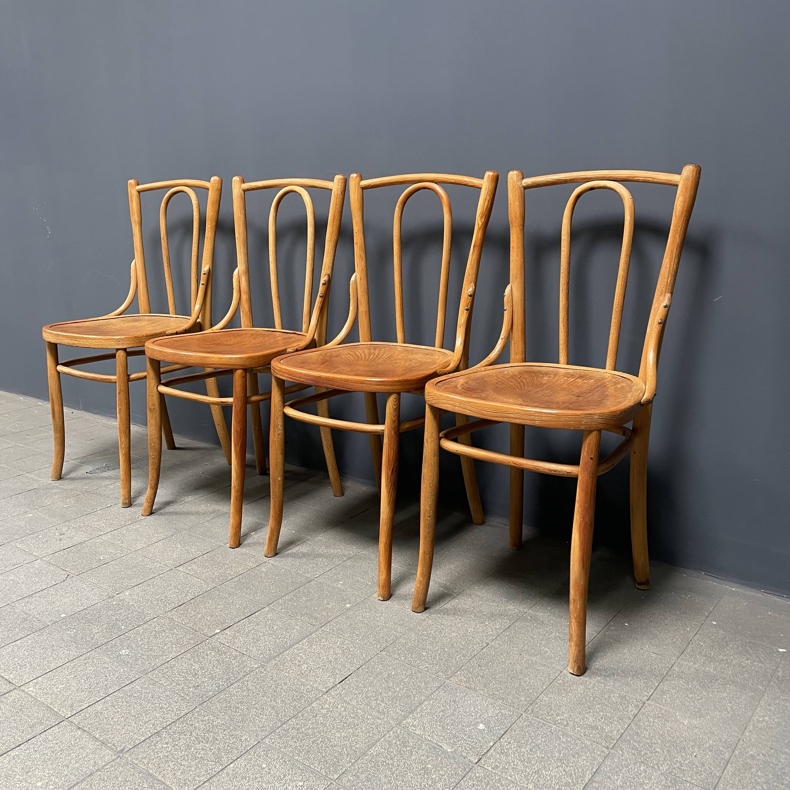 Set of 4 wooden bistro chairs with graceful seats