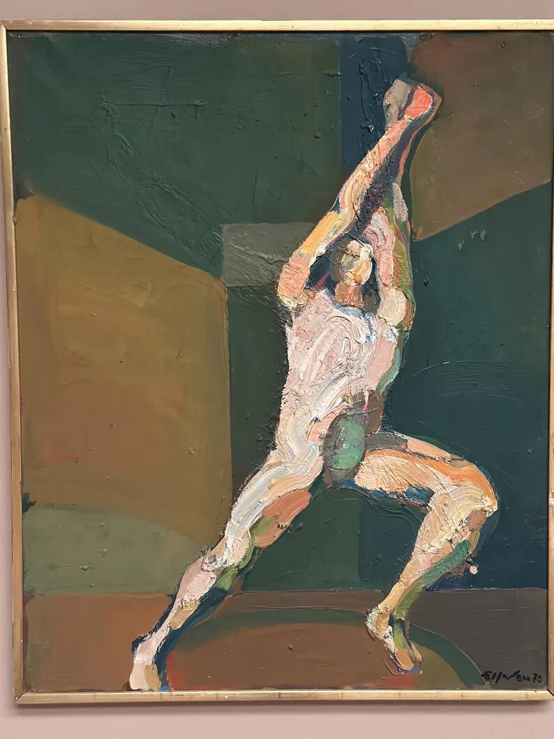 Swedish Oil on Canvas"The Discus Thrower" by Eric Elfvén,vintage and framed