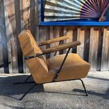 4 camel faux leather armchairs, 1950s