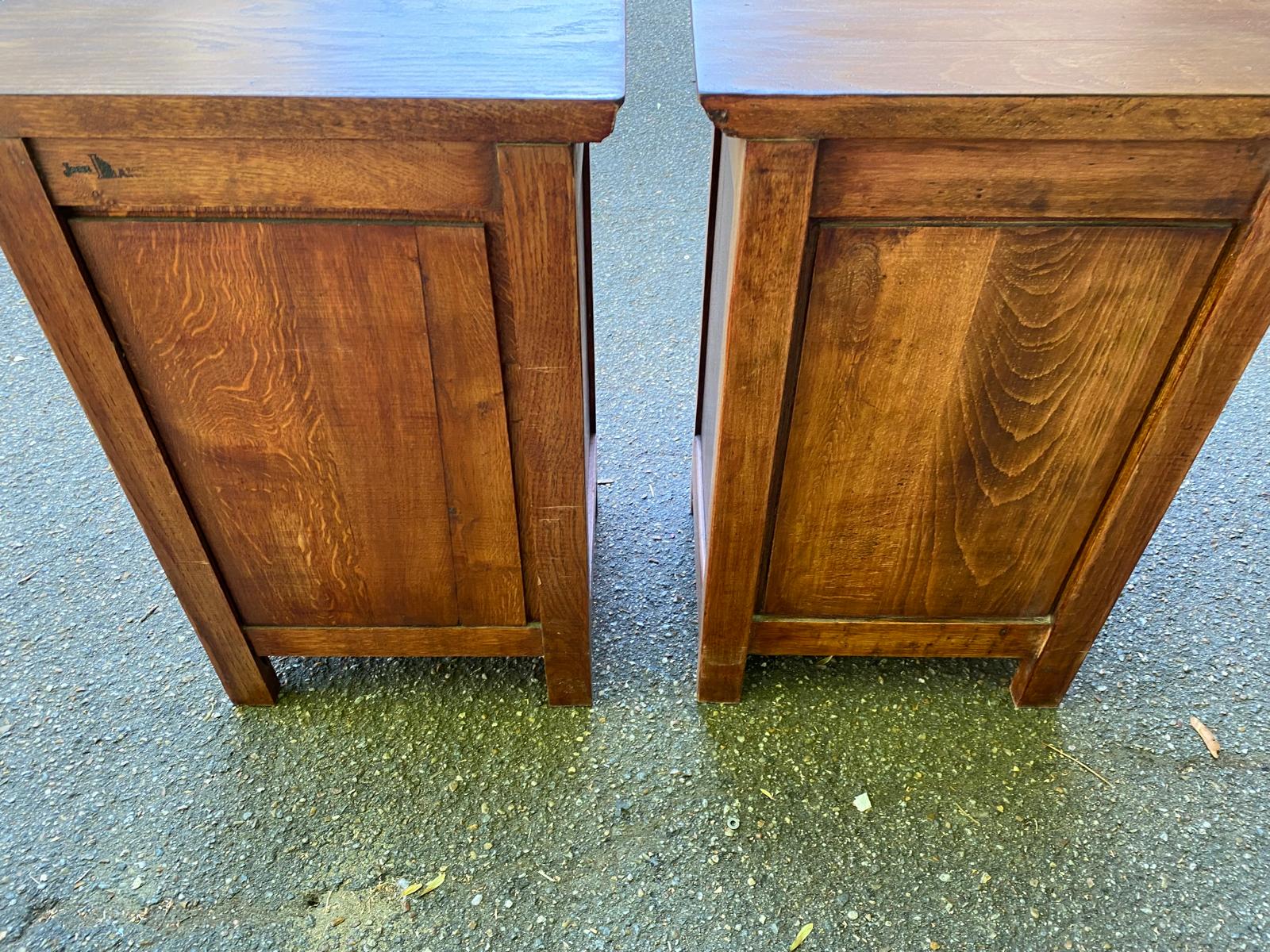 2 solid oak bedside tables signed Jean Laick Dol-de-Bretagne