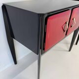 Italian Art Deco Cherry Red Parchment and Black Nightstands, 1950s