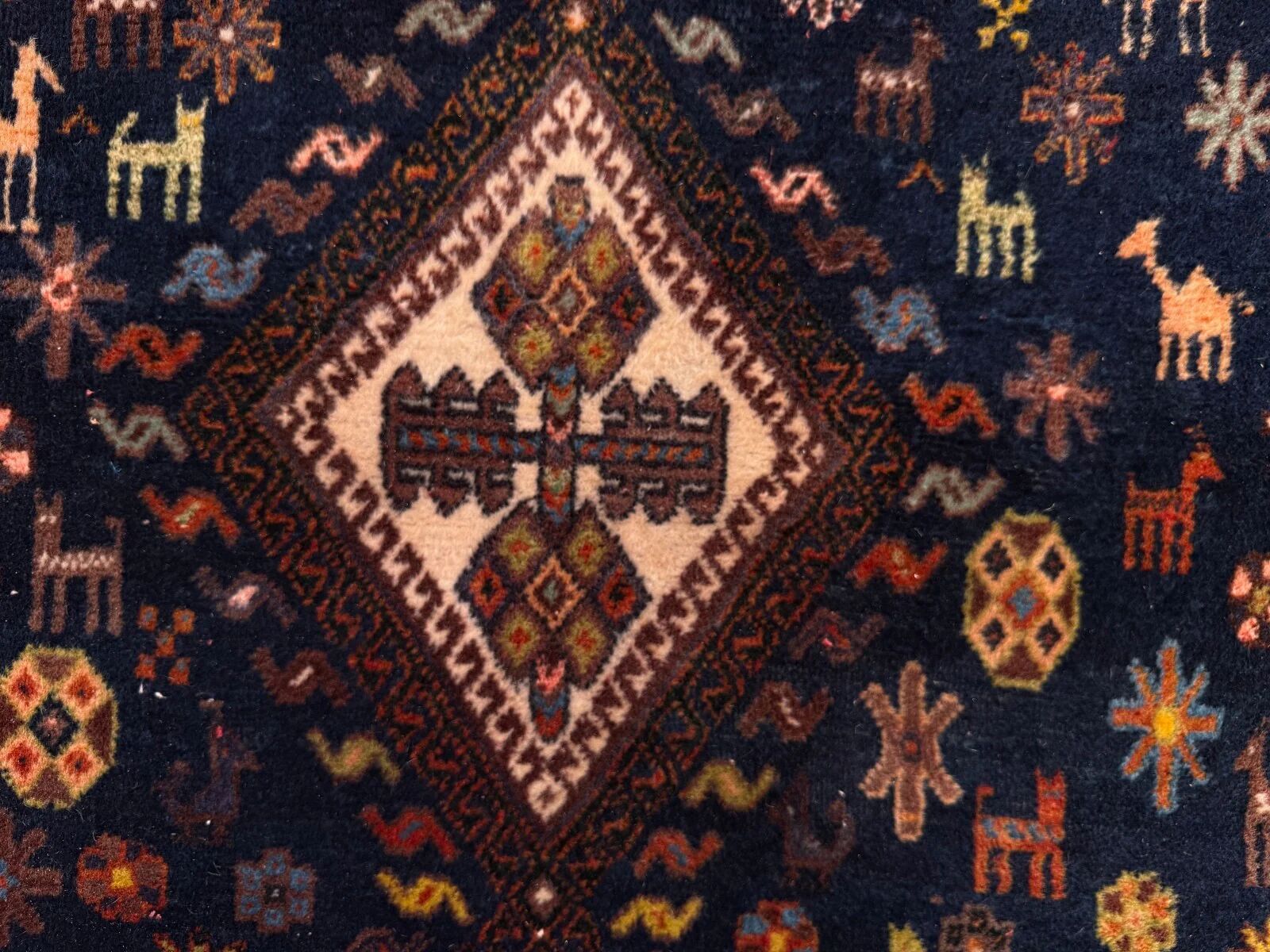 Vintage tribal rug 170x240 cm, wool oriental handmade rug large 2553