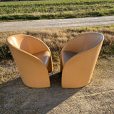 Paire de fauteuils cuir design