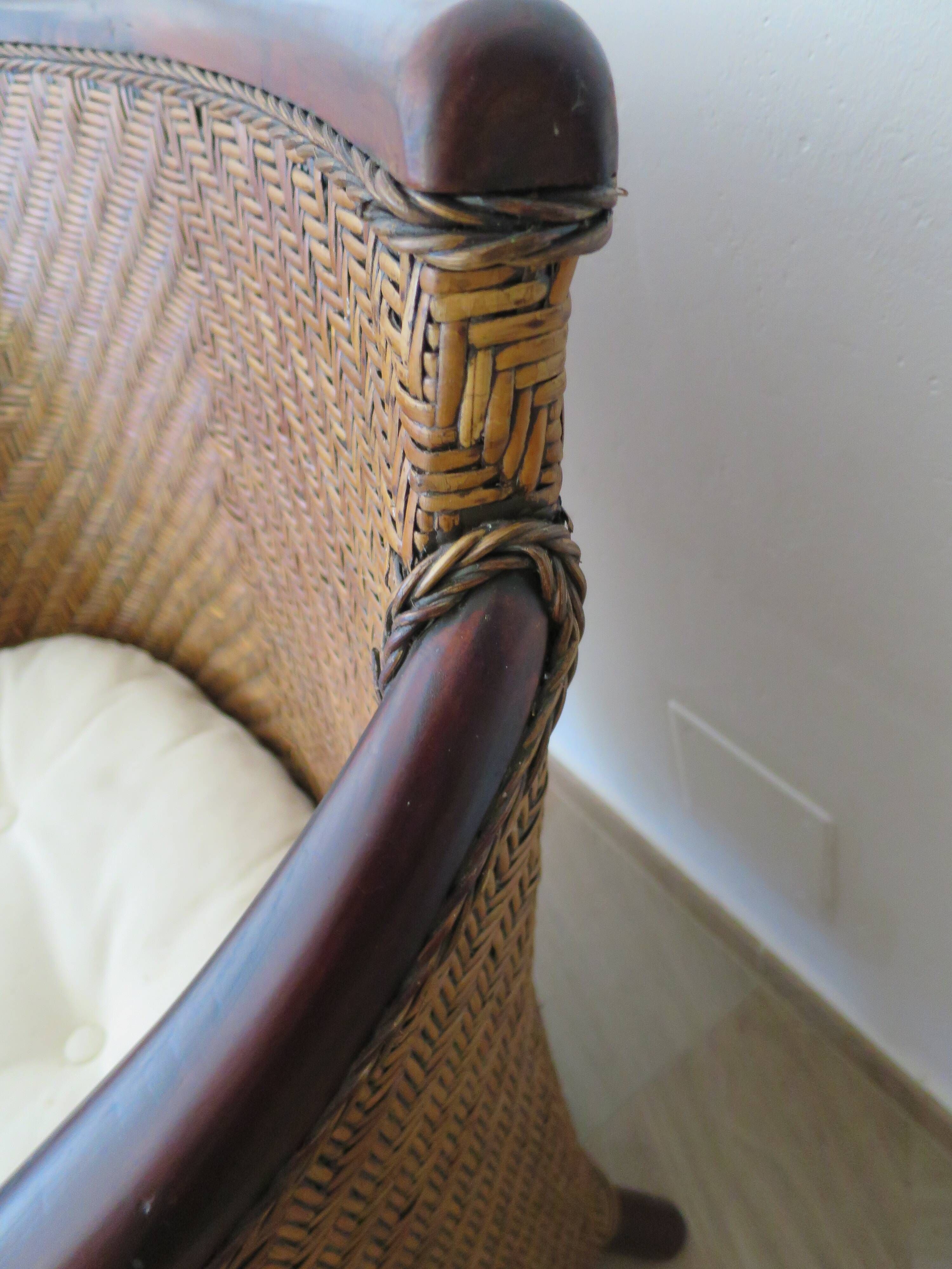 Colonial style armchair - woven rattan and exotic wood - vintage