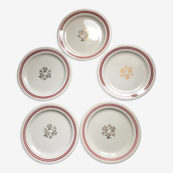 5 assiettes à dessert en porcelaine de Gien France