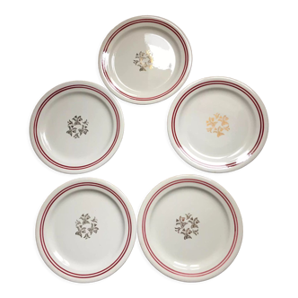 5 assiettes à dessert en porcelaine de Gien France