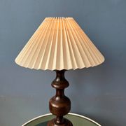 Vintage wooden table lamp with pleated shade