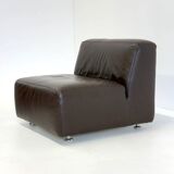 Ensemble de 3 canapés / fauteuils modulaires vintage de style spatial en cuir marron foncé.