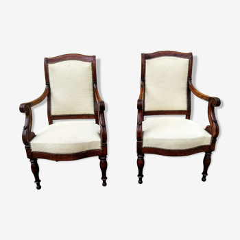 Pair of vintage mahogany armchairs Restoration stamped Guinard